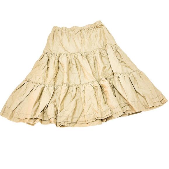 Club Monaco Khaki Ruffled Cotton Peasant Midi Skirt Size M - Picture 1 of 7